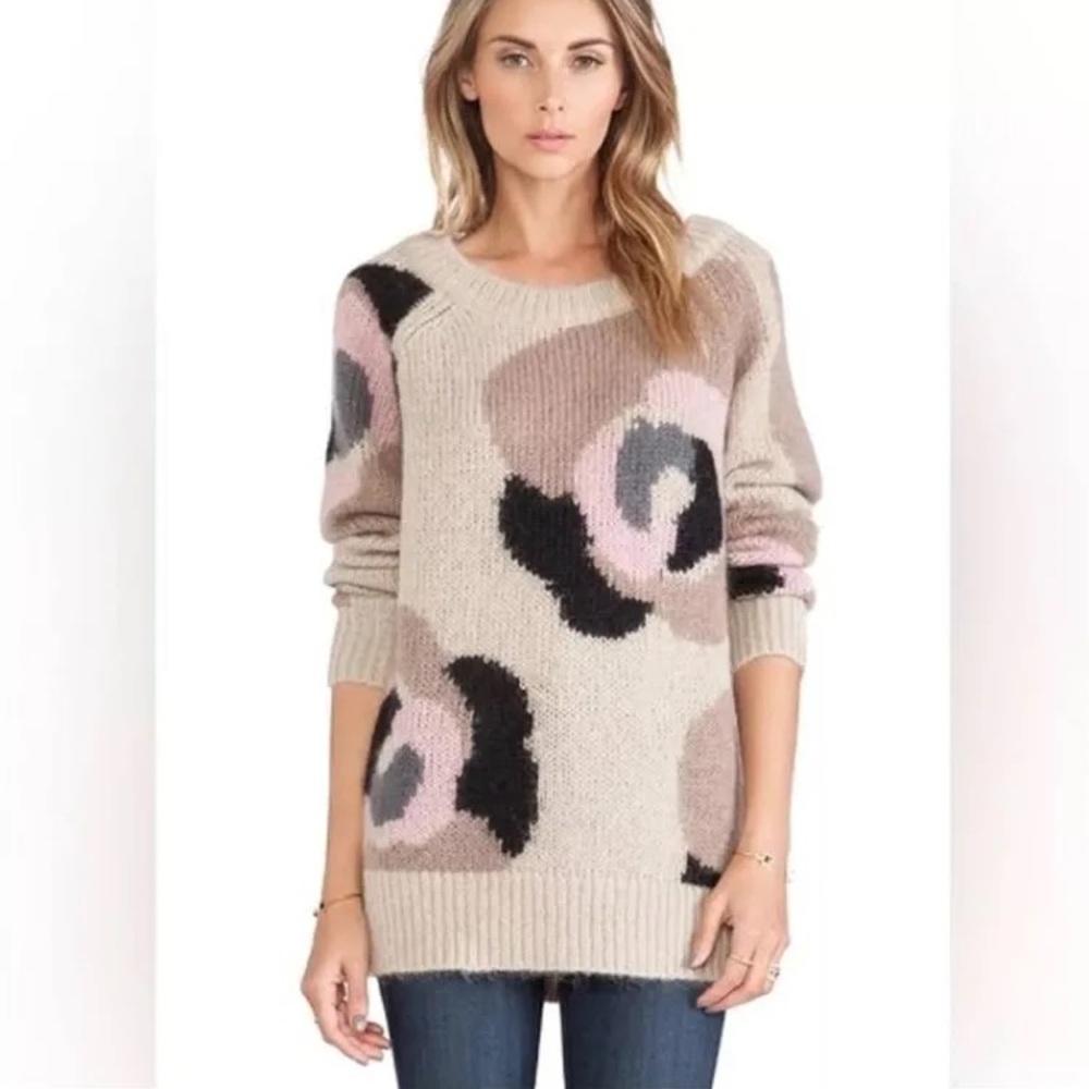 Kate Spade New York Women’s S Wool Mohair Rose Intarsia Sweater Tan Pink Gray